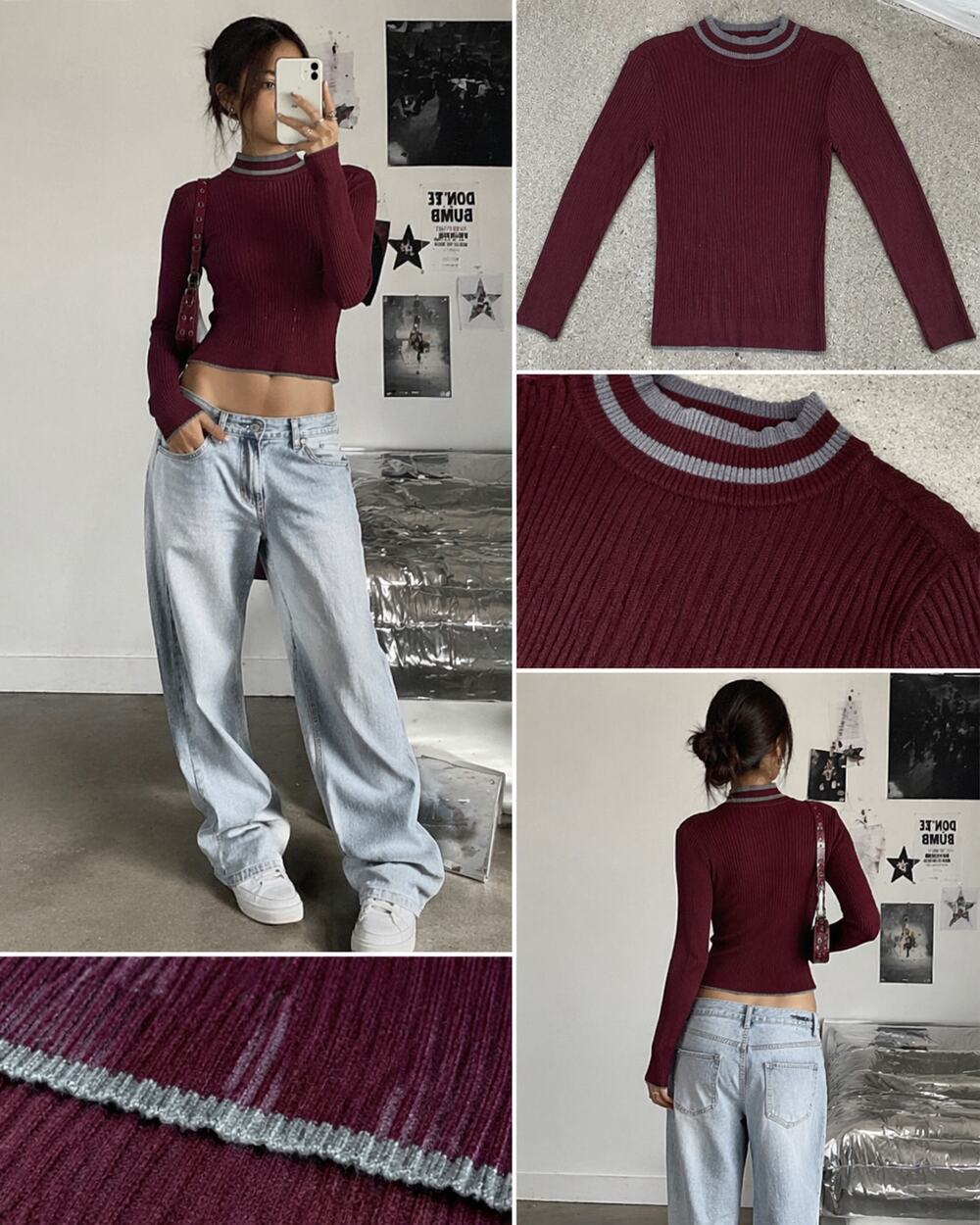 Aeropostale Women's Burgundy Y2K Streetwear Long Sleeve Turtleneck S Academia